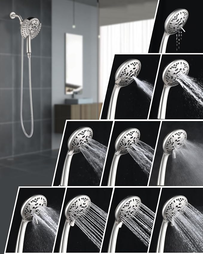 2.5GPM Shower Heads with Handheld Spray Combo: 7.2" Rainfall Shower Head & Hand - Image 4