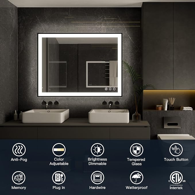 ISKM Framed LED Mirror for Bathroom 72"x40", Dimmable LED Bathroom Mirror - Image 2