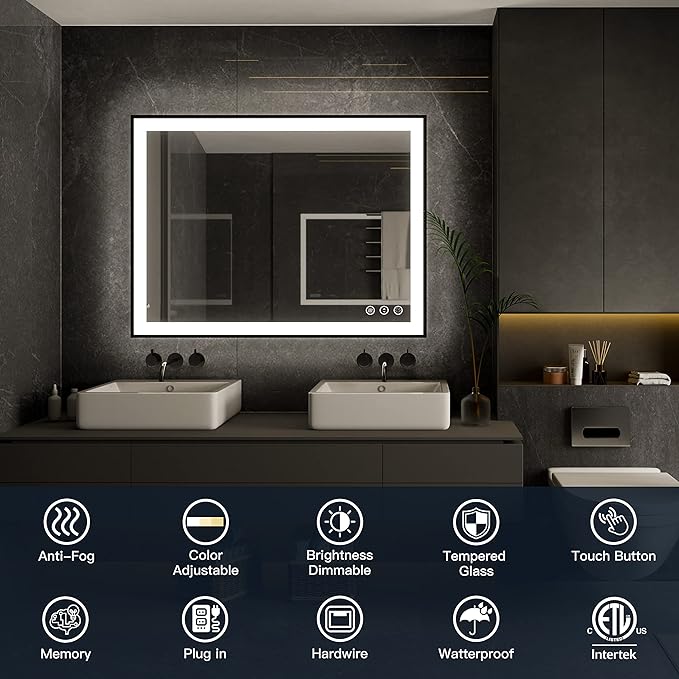 ISKM Framed LED Mirror for Bathroom 84"x32", Dimmable LED Bathroom Mirror - Image 3