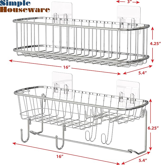 Simple Houseware Bathroom Adhesive Wall Mount Large Shower Caddy w/Hooks - Image 2
