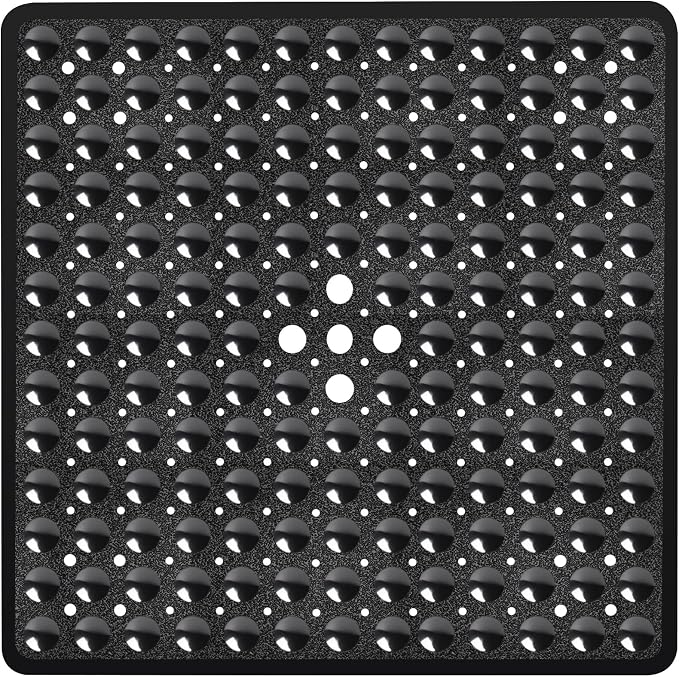 Black Square Shower Bathtub Mat Non Slip 21x21 Inch, Soft Bath Mat by NaolotureHome