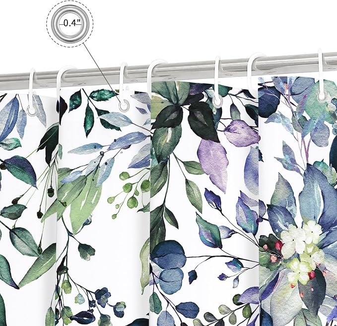 Gibelle Extra Long Shower Curtain 72 x 84, Watercolor Floral Plant Bathroom - Image 4