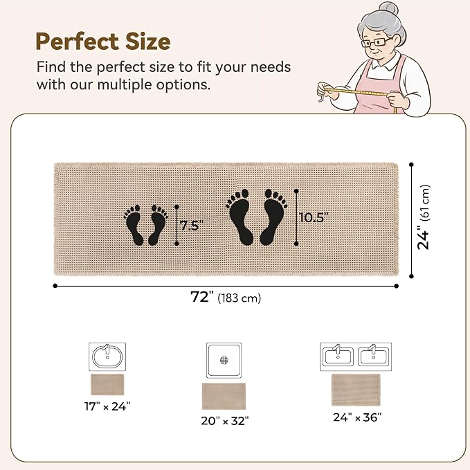 GRANNY SAYS Waffle Bathroom Runner Rugs 71" x 24" Non Slip Washable, Extra Soft - Image 2