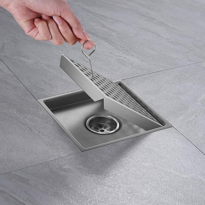 Shower Drain, Chrome 6 inch Square Shower Floor Drain - Image 9