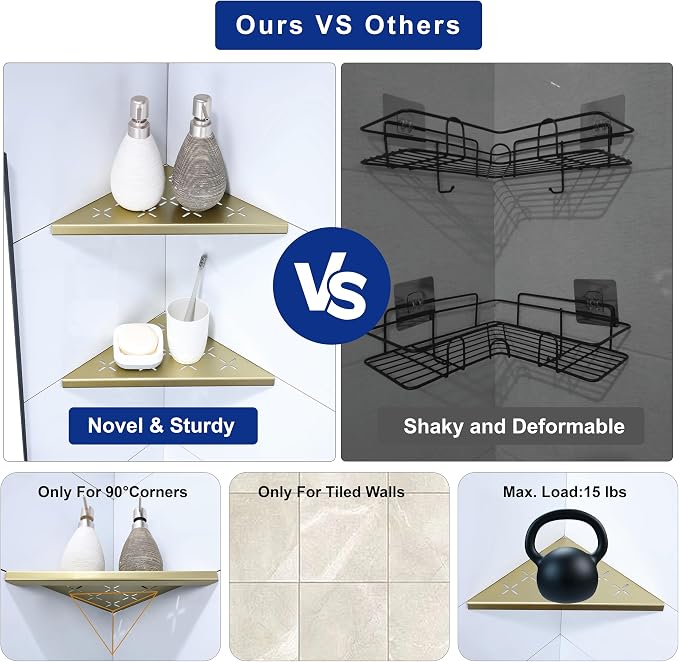 10" Corner Shower Shelf, Recessed Corner Shelf Organizer Rack, No Drilling - Image 5