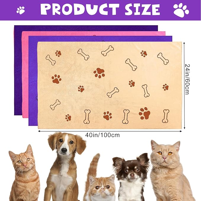 Chumia 4 Pcs Dog Towels for Drying Dog Puppy Bulk Microfiber Absorbent Paw - Image 4