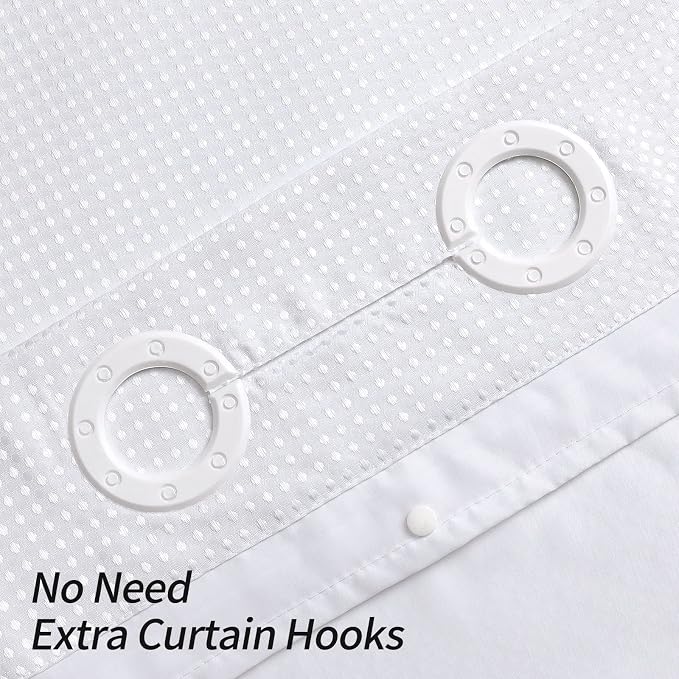 MitoVilla White Waffle Long Shower Curtain Liner Set 72 x 80, No Hooks Needed - Image 3