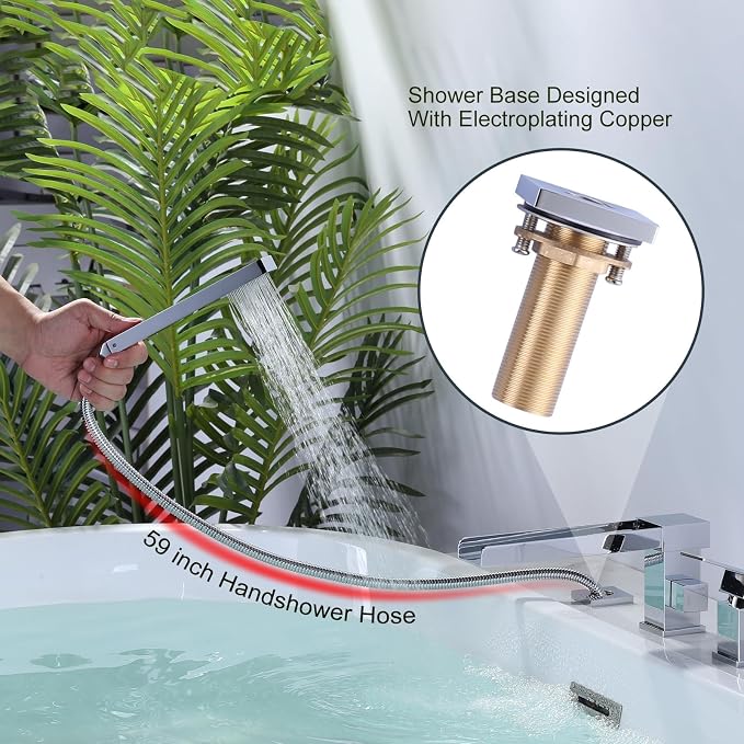 Waterfall Roman Tub Filler Faucet, Deck Mount Bathtub Filler - Image 3
