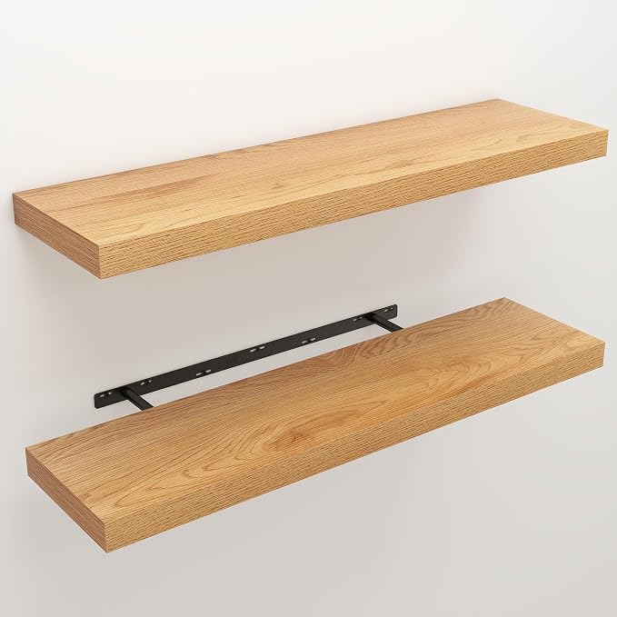 Floating Shelves for Wall, 9.3" Deep Wall Mounted Wood Shelves for Bathroom - Image 3