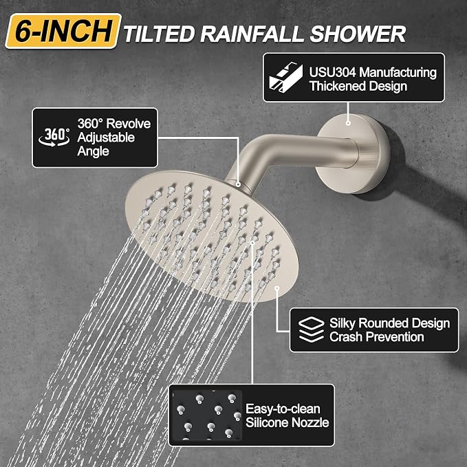 Shower Faucet Set Brushed Nickel Shower System, 12 Inch Ceiling Rain Shower Head - Image 5