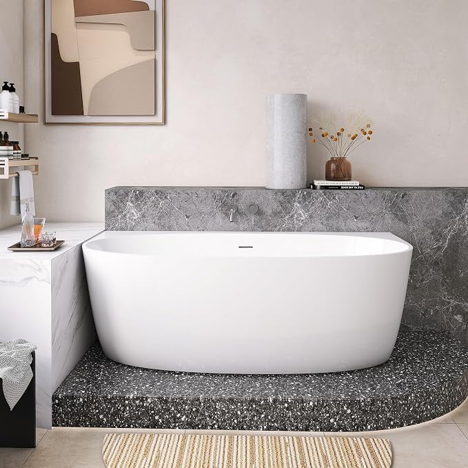 67" Acrylic Back-to-Wall Bathtub, Freestanding Bathtubs, Stand Alone Tub - Image 2