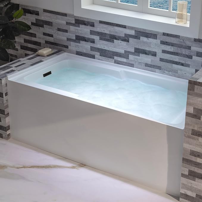 WOODBRIDGE 54" Acrylic Rectangular Alcove Soaking Bathtub in White - Image 10