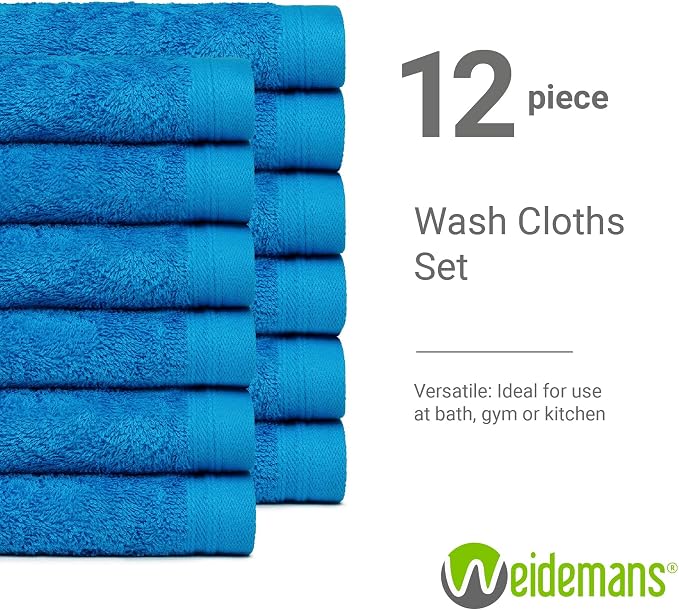 100% Cotton Washcloths Set 13” x 13” | Petrol Towels | Set of 12 Ultra Soft and - Image 3