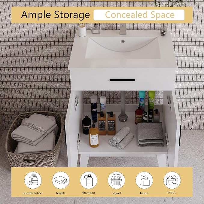 24" Bathroom Vanity with Sink, Vanity Combo with Two Soft Close Cabinet Doors - Image 4