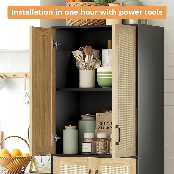 JASIWAY Kitchen Pantry Cabinet, Wooden Linen Pantry Cupboard - Image 3