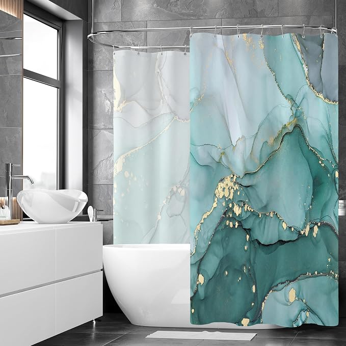Extra Wide Marble Shower Curtain 108 x 72, Turquoise Abstract Shower Curtains - Image 2