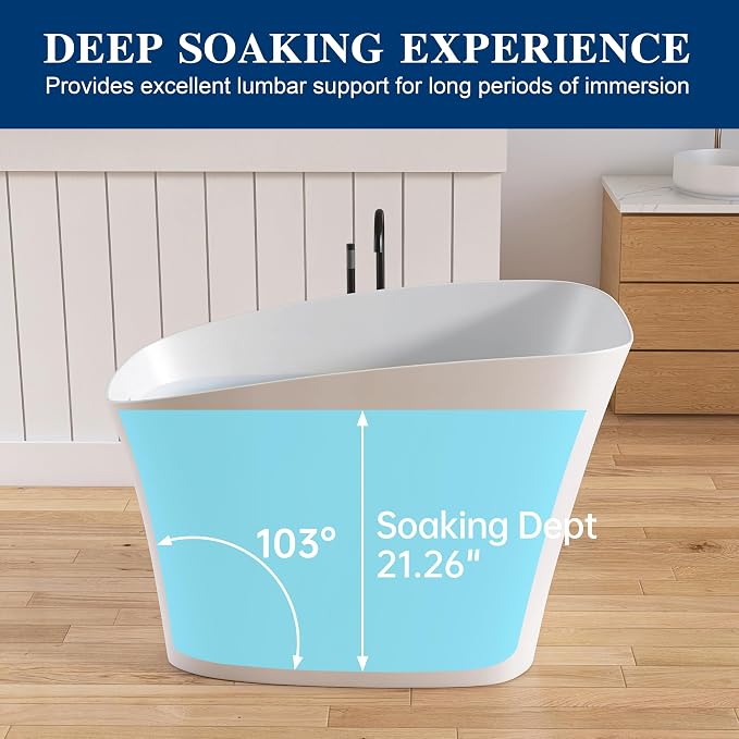 51'' Japanese Soaking Tub Freestanding Bathtub Resin Stone Bathtubs Deep - Image 5