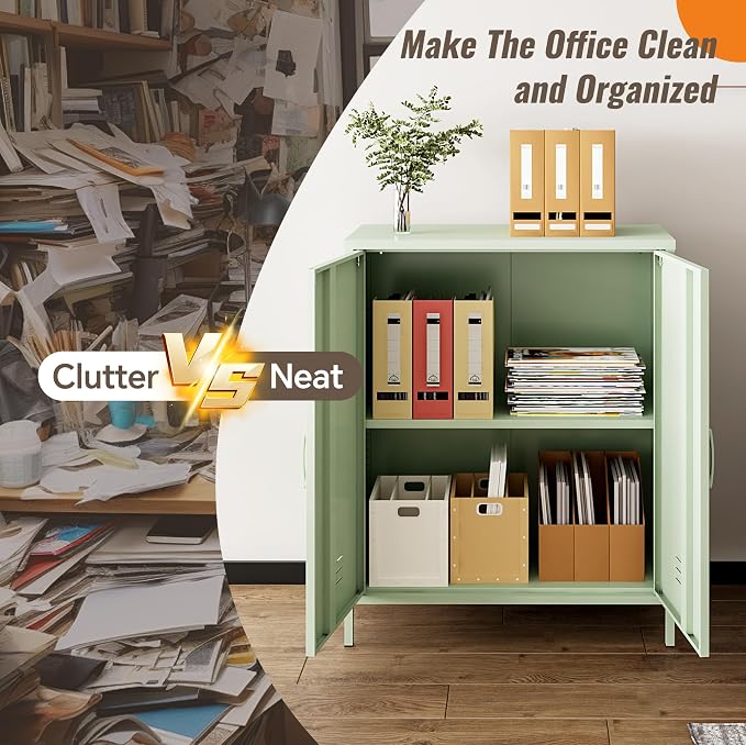 Locker Cabinet, 35.43" H Green Metal Locker Storage Cabinet - Image 5