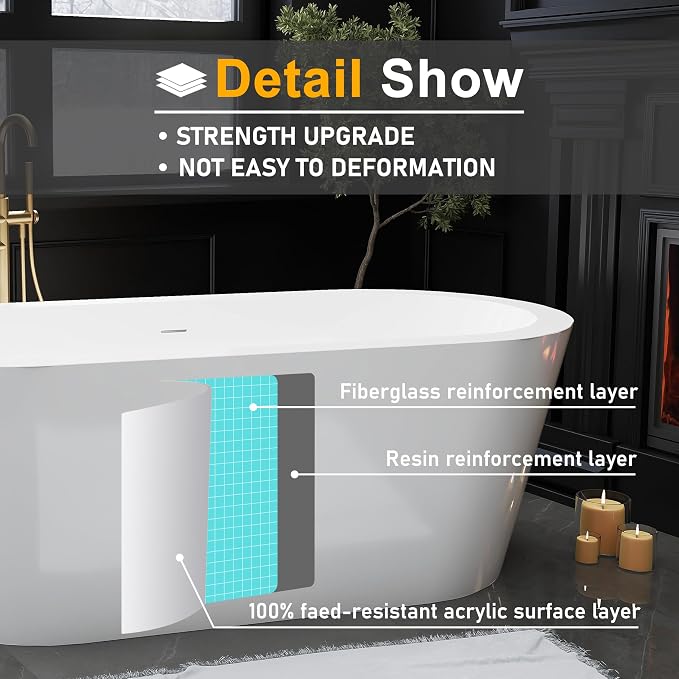 67" Acrylic Freestanding Bathtubs, Stand Alone Tub, Soaking Tubs - Image 4