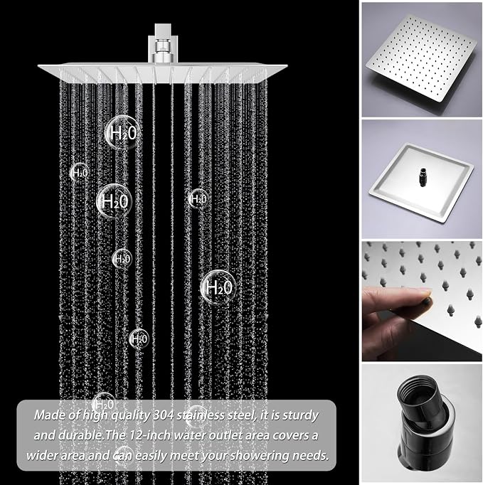 Bathroom Shower Faucet Set Brushed Nickel 12 Inch Wall Mounted Rainfall Shower - Image 2