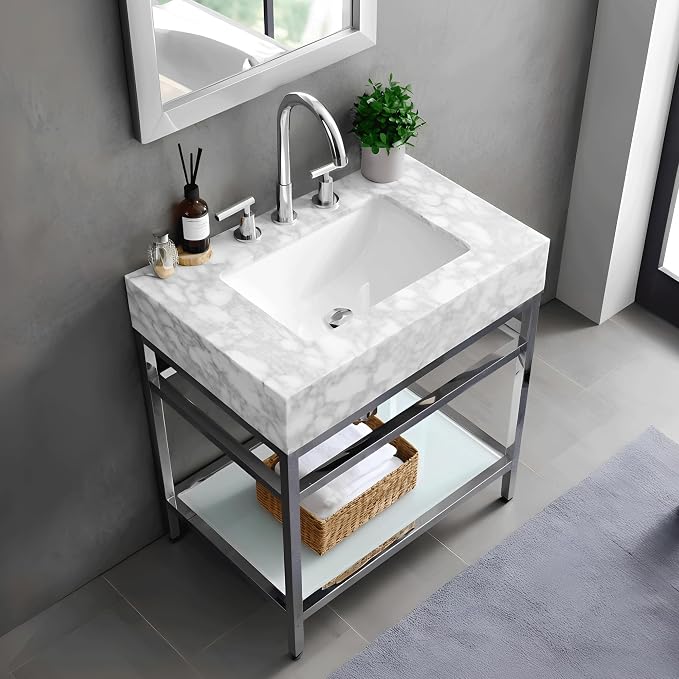 Gesipor Bathroom Carrara Marble Vanity - Image 5
