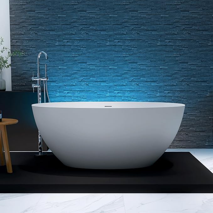 55'' Resin Stone Soaking Bathtub Freestanding Bathtub Solid Surface Modern Tubs - Image 2