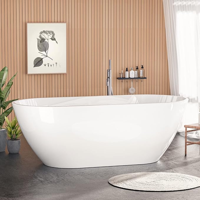 Acrylic Bathtub 55 Inch, Freestanding Deep Soaking Bath Tub by Zevemomo