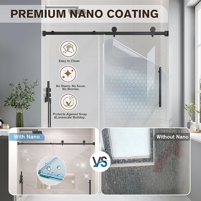 Bathtub Shower Door Frameless, 55-60" W x 60" H Sliding Tub Shower Door - Image 2