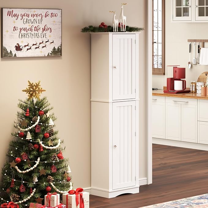 Function Home Tall Bathroom Storage Cabinet, Narrow Wood Freestanding Cabinets - Image 2
