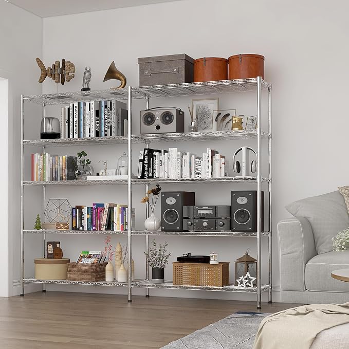5 Tier Storage Racks Shelving, Heavy Steel Pantry Shelves, Adjustable Wire - Image 7