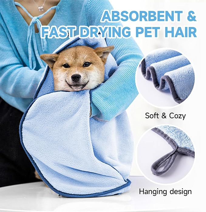 Dog Towels for Drying Dogs Small Medium Large, 2 Pack Dog Cat Drying Bath Towel - Image 2