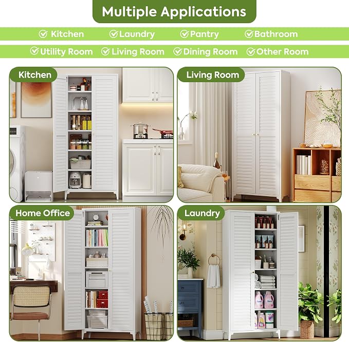74" H Metal Pantry Cabinet, Kitchen Pantry Storage Cabinets - Image 7