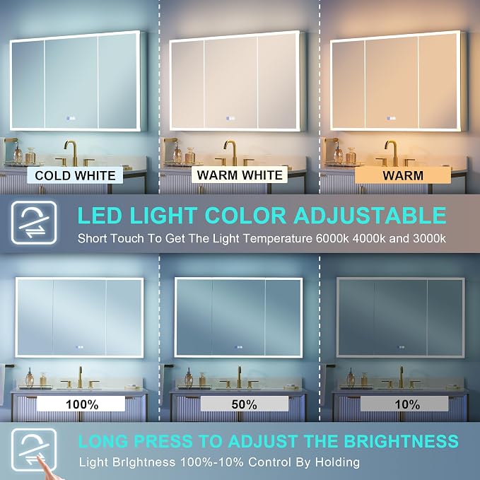 WELLFOR 48" X 30" LED Medicine Cabinet - Image 7