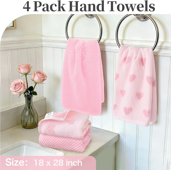 VOOVA & MOVAS Valentines Day Hand Towels 4-Pack, 100% Soft Cotton 18x28 Inch - Image 3