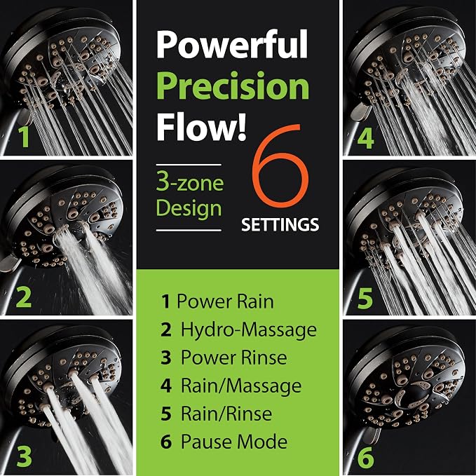 AquaDance High Pressure 6-Setting Oil Rubbed Bronze Handheld Shower Head - Image 5
