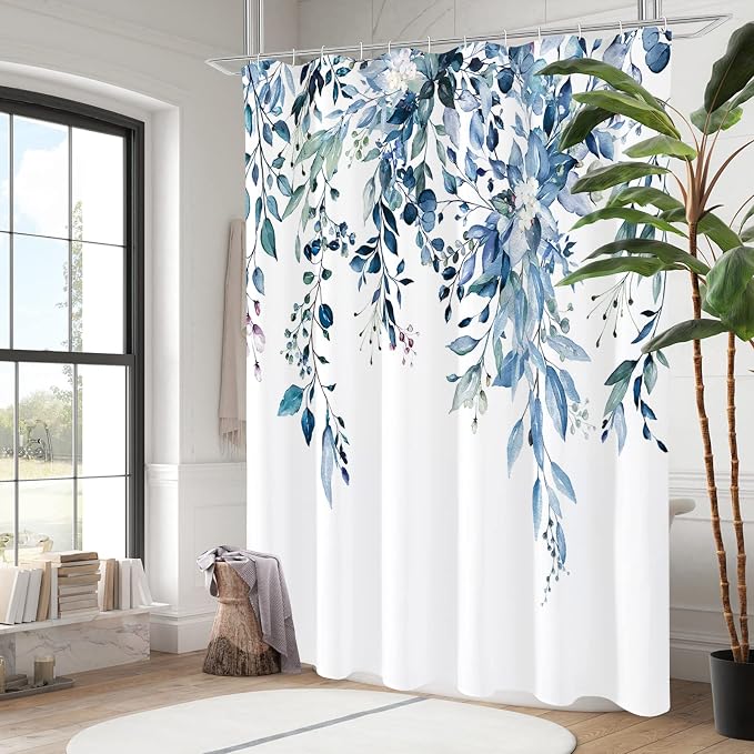 Gibelle Extra Long Shower Curtain 72 x 84, Watercolor Plant Eucalyptus Leaves - Image 2