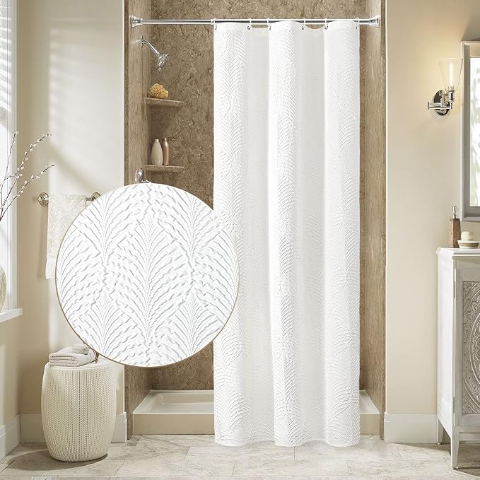 Gibelle Small Stall Shower Curtain, Narrow Half 3D Embossed Textured White by Gibelle