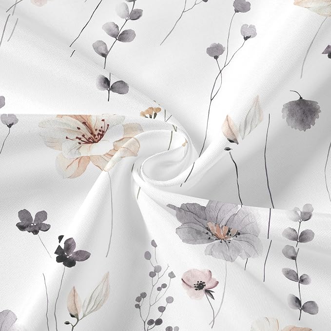 Gibelle 3 in 1 Shower Curtain Set, Charcoal Grey Watercolor Floral Bath Curtain - Image 5