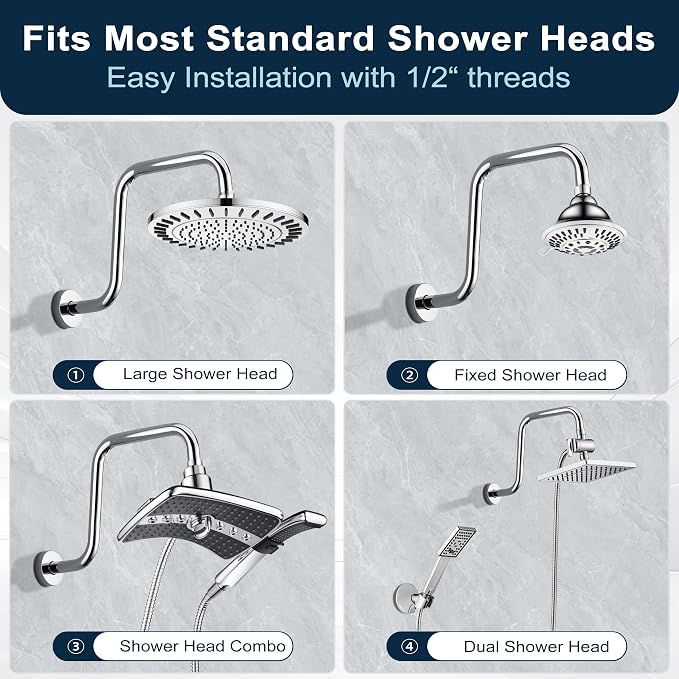 BRIGHT SHOWERS 13 Inch Shower Head Extension Arm - Image 5