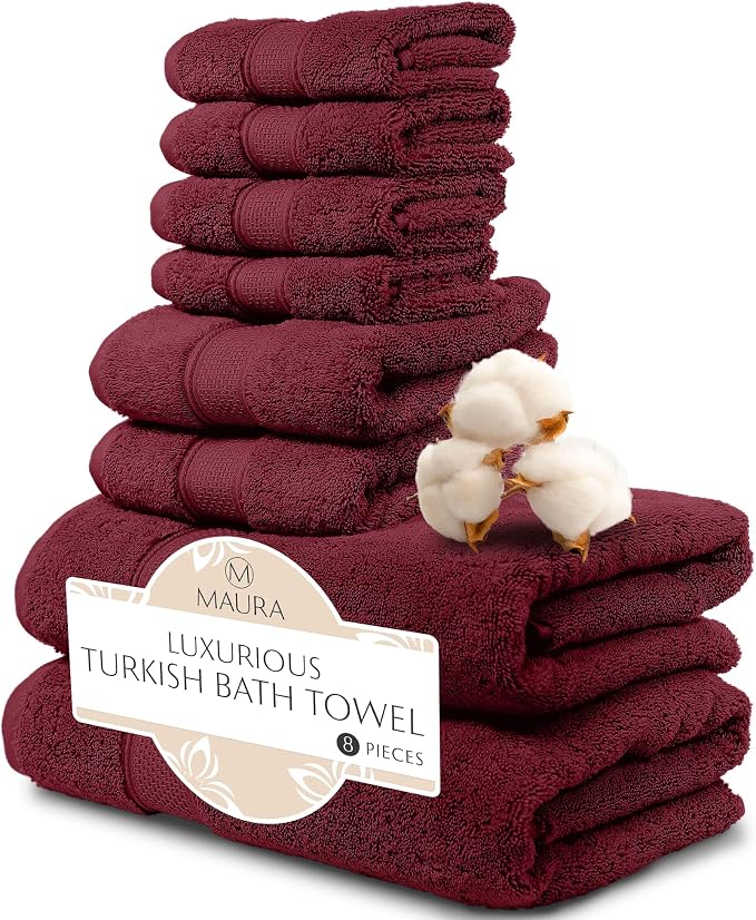 MAURA Burgundy Bath Towel Set of 8 by MAURA