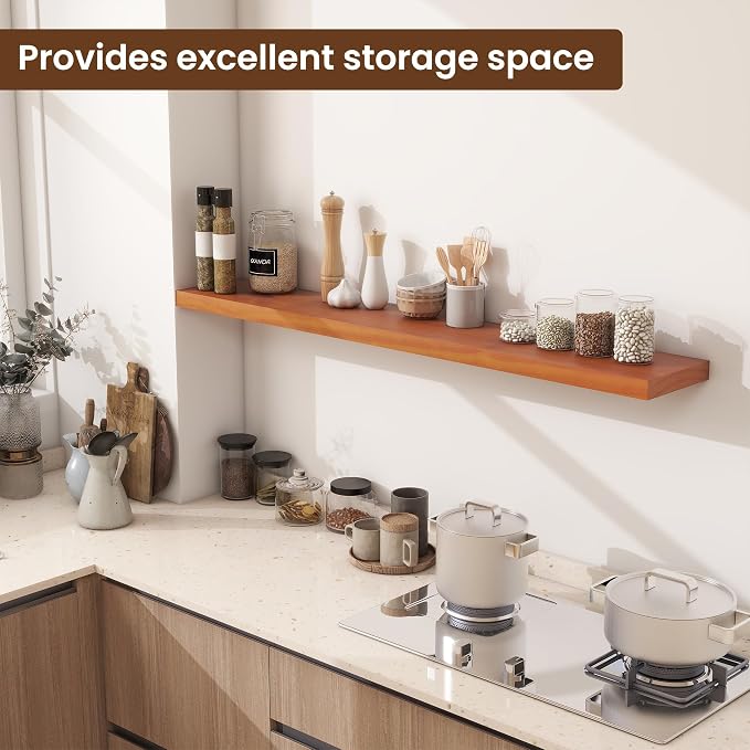Vivelove Solid Wood Floating Shelves 48 Inches Long, 8”Deep x 1.4” Thick Wall - Image 4