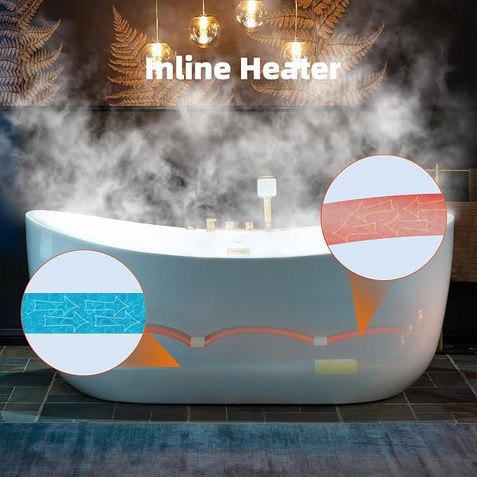 WOODBRIDGE 72" x 35-3/8" Whirlpool and Air Bath Heated Soaking Combination Tub - Image 8