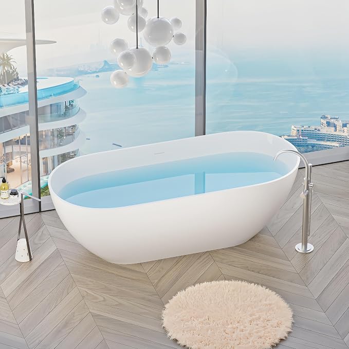 Abruzzo 59" Free Standing Solid Surface Resin Stone Bathtub, Contemporary Oval by ABRUZZO