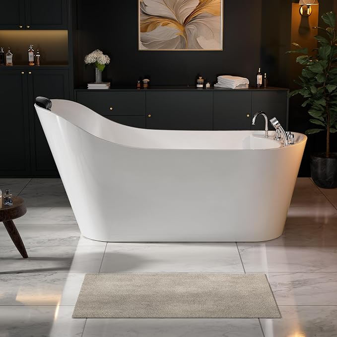 Empava 67 in. Acrylic Freestanding Bath Tub Hydromassage Gracefully Oval Shaped by Empava