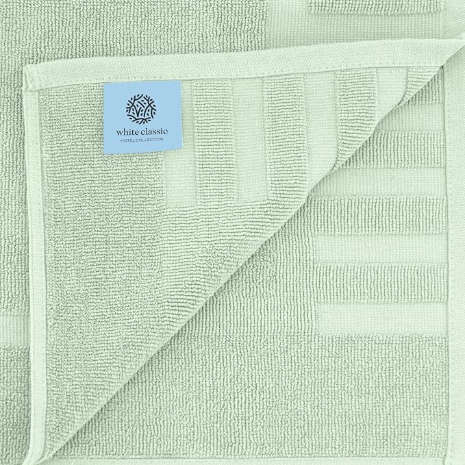 White Classic Luxury Bath Mat Floor Towel Set - Image 5