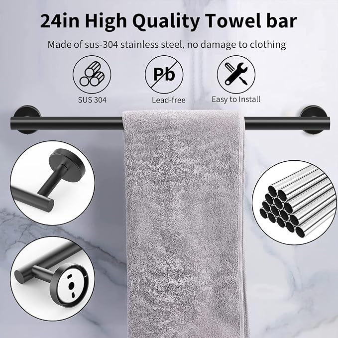 Newfun 10 Pieces Matte Black Bathroom Hardware Set - Image 2