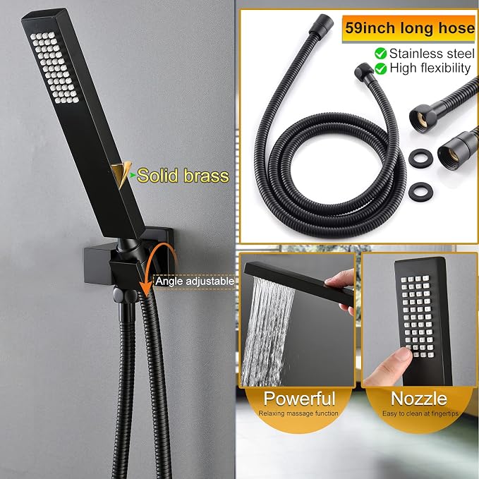 Matte Black Shower System 16 Inches Ceiling Mount Full Body Shower Faucet Set - Image 5