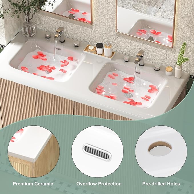 48 Inch Bathroom Vanity with Double Sink, Bathroom Sink Cabinet with 4 Fluted - Image 8
