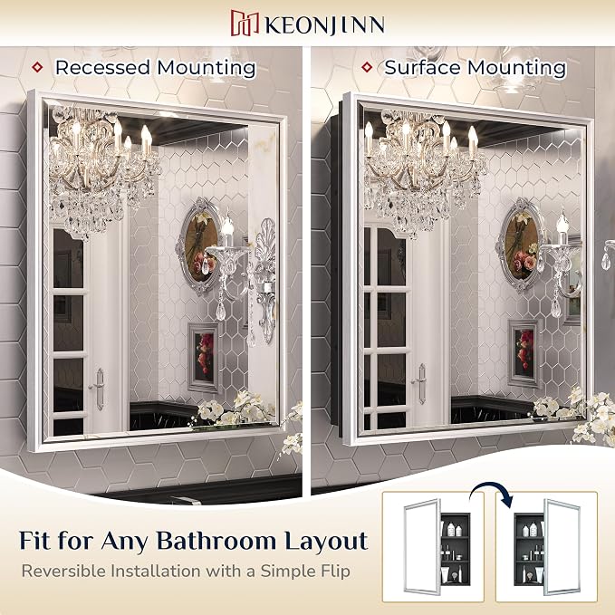 Keonjinn 17" x 25" Silver Bathroom Medicine Cabinets - Image 7