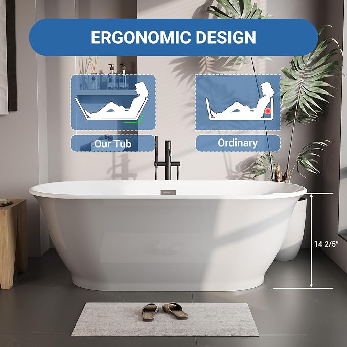 67" Free Standing Tub, Acrylic Soaking Bathtub, Stand Alone Freestanding Tub - Image 4